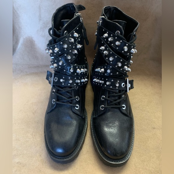 Zara Basics Leather Combat Boots w/ Metal Studs - Picture 4 of 6
